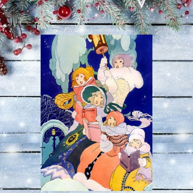 Cartão De Festividades Cantores de Natal Antigos sob as Estrelas (Criador carregado)