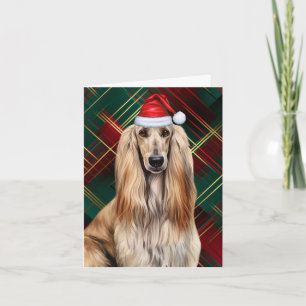 Cartão De Festividades Cão Afegão Natal Cachorro Xadrez Vermelho Natal