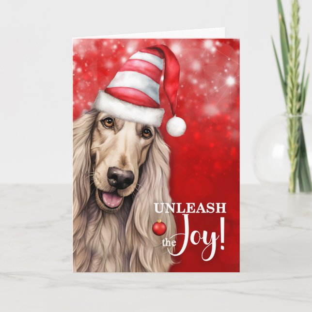 Cartão De Festividades Cão Afghan Hound Liberta a Alegria Natal (Frente)