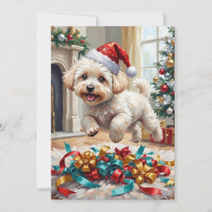 Cartão De Festividades Cão Bichon Frise Fofo Alegria de Natal