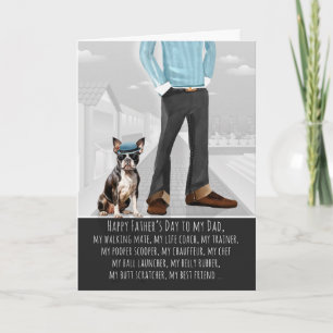 Cartão De Festividades Cão Boston Terrier e Papai Dia dos Pais Engraçado
