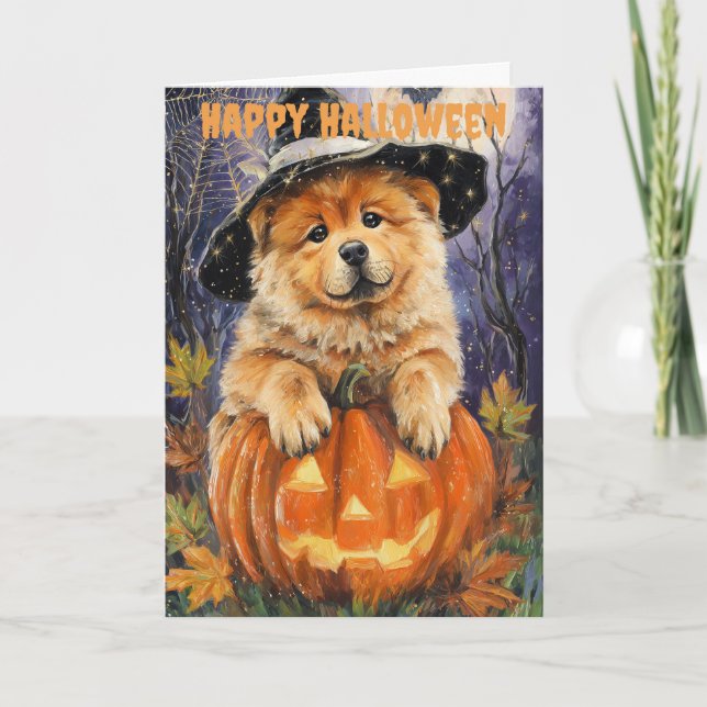 Cartão De Festividades Cão Chow Chow de Halloween (Frente)