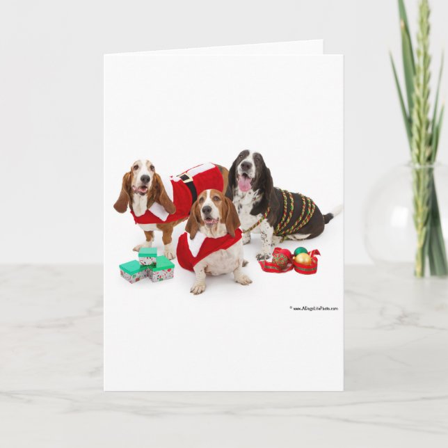Cartão De Festividades cão de basset do Natal (Frente)