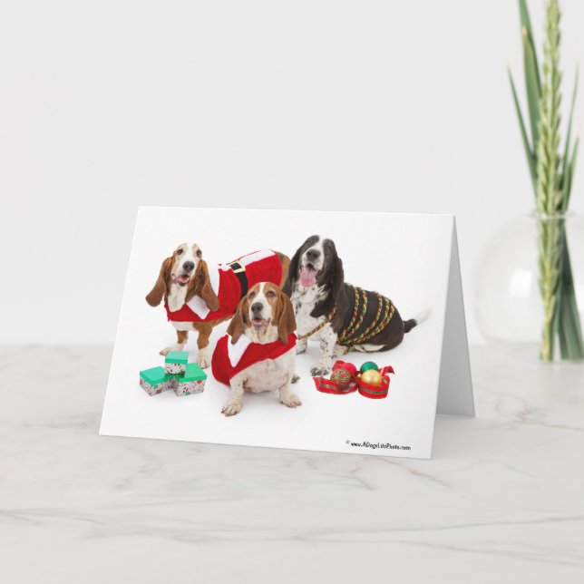 Cartão De Festividades cão de basset do Natal (Frente)