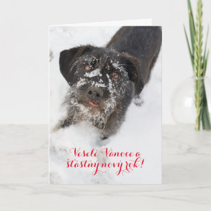 Cartão De Festividades Cão de Natal em língua checa personalizada