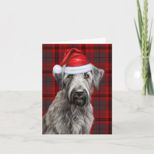Cartão De Festividades Cão de Natal Irish Wolfhound Xadrez Vermelho Natal