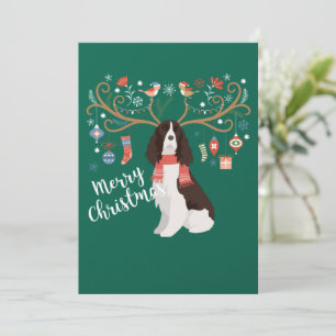 Cartão De Festividades Cão de Natal Rena do Springer Spaniel Inglês