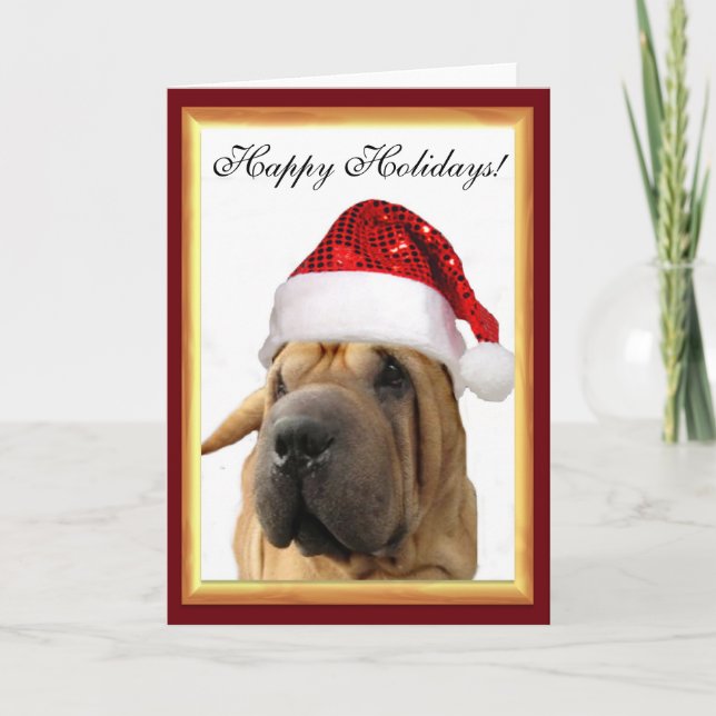 Cartão De Festividades Cão de Shar Pei do Natal (Frente)