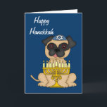 Cartão De Festividades Cão do Pug de Hanukkah<br><div class="desc">Um presente adorável de Chanukah para qualquer um que ama cães & pugs!</div>