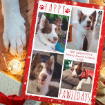 Cartão De Festividades Cão Engraçado 4 Colagem Fotográfica YAPPY PAWLIDAY<br><div class="desc">Cartão de cartões de natal engraçado para cães com 4 fotos com a saudação YAPPY PAWLIDAYS (ou sua saudação personalizada) em tipografia moderna, escrita à mão, destacada com impressões de pata de cachorro contra um fundo branco e vermelho com luzes e estrelas. ASSISTÊNCIA: Para obter ajuda com a modificação ou...</div>