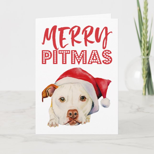 Cartão De Festividades Cão engraçado alegre do pitbull do papai noel de (Frente)
