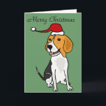 Cartão De Festividades Cão engraçado do lebreiro na arte do Natal do<br><div class="desc">Cão de filhote de cachorro bonito e engraçado maravilhoso do lebreiro que veste um design vermelho do Natal do chapéu de Papai Noel.  Pode igualmente adicionar o texto feito sob encomenda e mudar a cor do fundo ao pedir.</div>