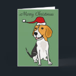 Cartão De Festividades Cão engraçado do lebreiro na arte do Natal do<br><div class="desc">Cão de filhote de cachorro bonito e engraçado maravilhoso do lebreiro que veste um design vermelho do Natal do chapéu de Papai Noel.  Pode igualmente adicionar o texto feito sob encomenda e mudar a cor do fundo ao pedir.</div>
