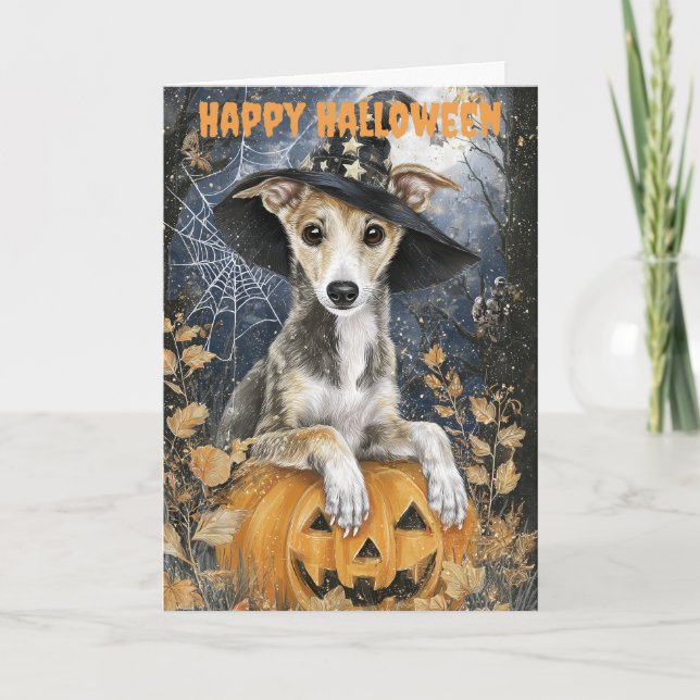 Cartão De Festividades Cão Galgo no Halloween (Frente)