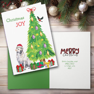 Cartão De Festividades Cão Kuvasz, Pássaro e Árvore de Natal