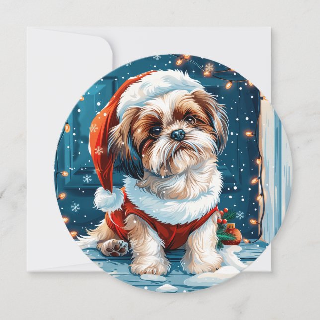 Cartão De Festividades Cão Papais noeis Shih Tzu de Natal (Frente)
