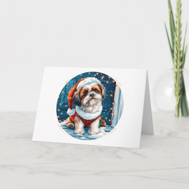 Cartão De Festividades Cão Papais noeis Shih Tzu de Natal (Frente)