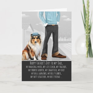 Cartão De Festividades Cão Rough Collie e Papai Dia dos Pais Divertido