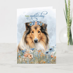 Cartão De Festividades Cão Rough Collie Flores Silvestres Dia das Mães