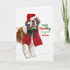 Cartão De Festividades Cão São Bernardo Cômico Pulgas Navidog com Nome