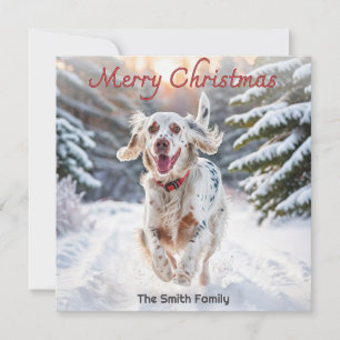 Cartão De Festividades Cão Setter Inglês Neve Aquarela Feliz Natal