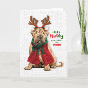 Cartão De Festividades Cão Shar Pei Engraçado Pulgas Navidog com Nome