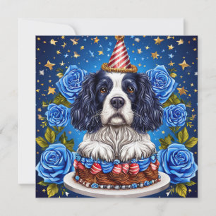 Cartão De Festividades Cão Spaniel Celebrando Aniversário Com Chapéu Fest