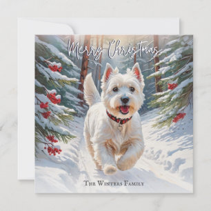 Cartão De Festividades Cão Terrier West Highland Westie na Neve Natal