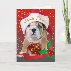 Cartão De Festividades Cãozinho de buldogue inglês em Santa Hat
