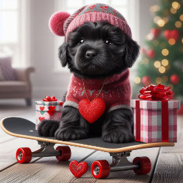 Cartão De Festividades Cãozinho preto bonito no skate Namorados engraçado