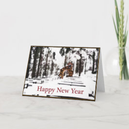 Cartão De Festividades Capela da Floresta em Feliz ano novo Neve Brilhant