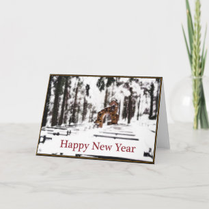 Cartão De Festividades Capela da Floresta em Feliz ano novo Neve Brilhant