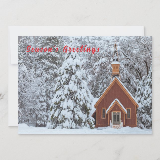 Cartão De Festividades Capela nevada na paisagem de inverno (Frente)