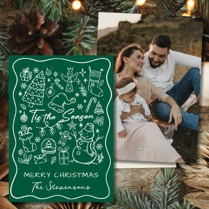 Cartão De Festividades Caprichoso Desenho à Mão Pinheiro Verde Foto Natal