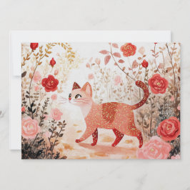 Cartão De Festividades Caprichoso & gato em um jardim de rosas