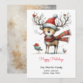 Cartão De Festividades Caprichoso Rena Cute em um Chapéu de Papai Noel Ve