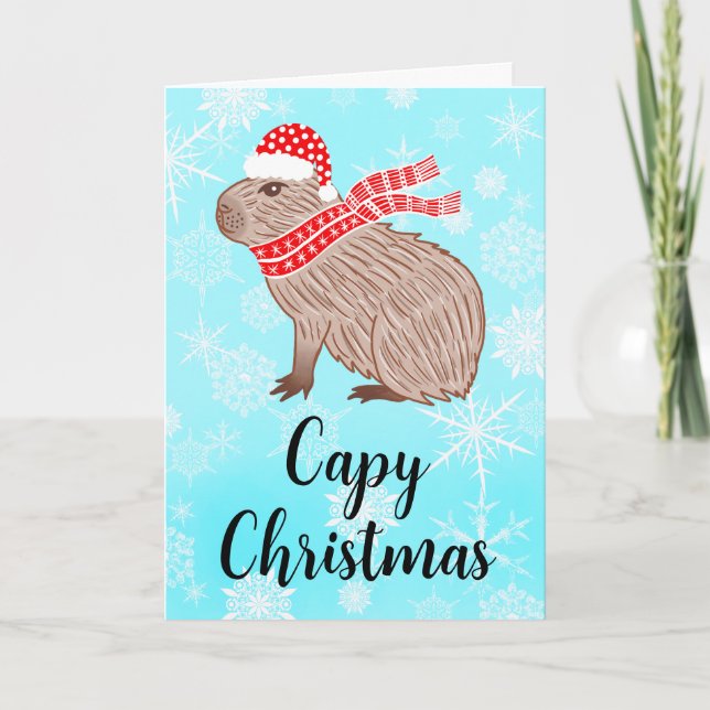 Cartão De Festividades Capy Christmas Funny Capybara Snowflake Holiday (Frente)