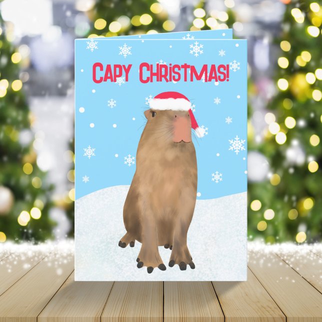 Cartão De Festividades Capy Christmas Funny Cute Capybara Pun Snow (Criador carregado)