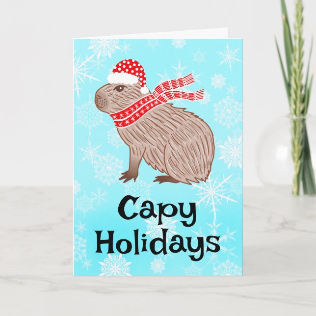 Cartão De Festividades Capy Holidays Funny Capybara Santa Hat (Frente)