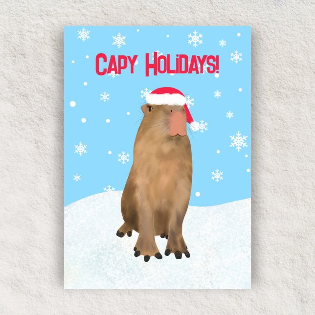 Cartão De Festividades Capy Holidays Funny Cute Capybara Pun Flat (Criador carregado)