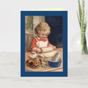 Cartão De Festividades Card/Note Card - Vintage Little Girl Baking cookie