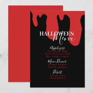 Cartão De Festividades Cardápio de Aniversário de Halloween com Sangue de