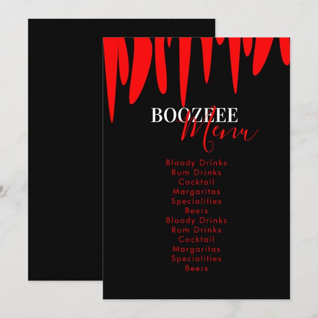 Cartão De Festividades Cardápio de Bebida Sangue de Vampiro para Festa de (Frente/Verso)