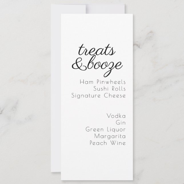 Cartão De Festividades Cardápio de Bebidas Pretas Brancas para Casamento (Frente)