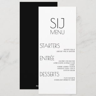 Cartão De Festividades Cardápio de Casamento Moderno Simples Preto Branco