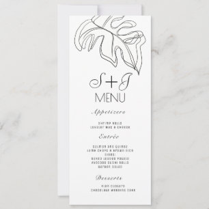 Cartão De Festividades Cardápio de Casamento Monstera Minimalista com Lin