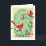 Cartão De Festividades Cardeais do vintage em ramos de pinheiro nevado<br><div class="desc">Os trabalhos de arte encantadores do vintage de 2 cardeais vermelhos bonitos empoleiraram-se sobre ramos de árvore nevado do cone do pinho. NOTA: Esta imagem do vintage foi seleccionada das fotos velhas e ampliada para este cartão. Eu fiz algum que retouching para sharpen a imagem satisfaço assim uso a opção...</div>