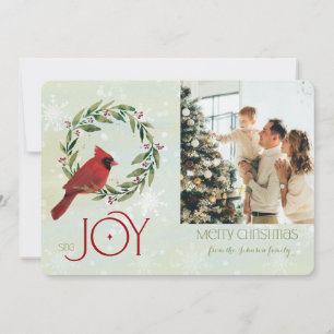 Cartão De Festividades Cardeal de Foto Personalizado de Natal em Wreath