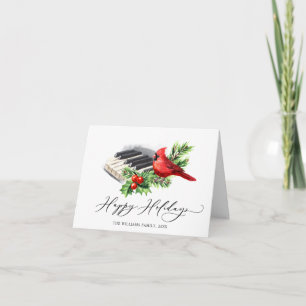 Cartão De Festividades Cardeal Vermelho Holly Berry Saudação de Natal
