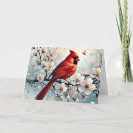 Cartão De Festividades Cardinal de Inverno com Flores de Natal